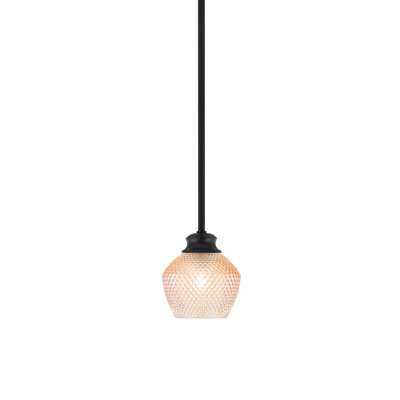 Stem Pendant Shown In Matte Black Finish With 6" Amber Textured Glass
