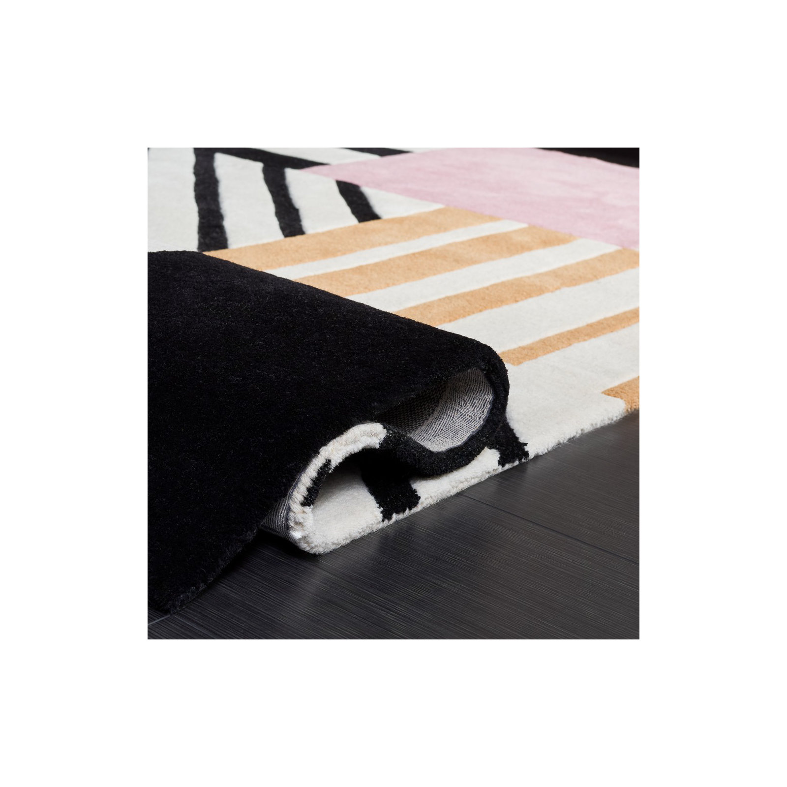 Tripoli Hand Tufted Wool Ivory/Black/Pink Rug, Square 3'