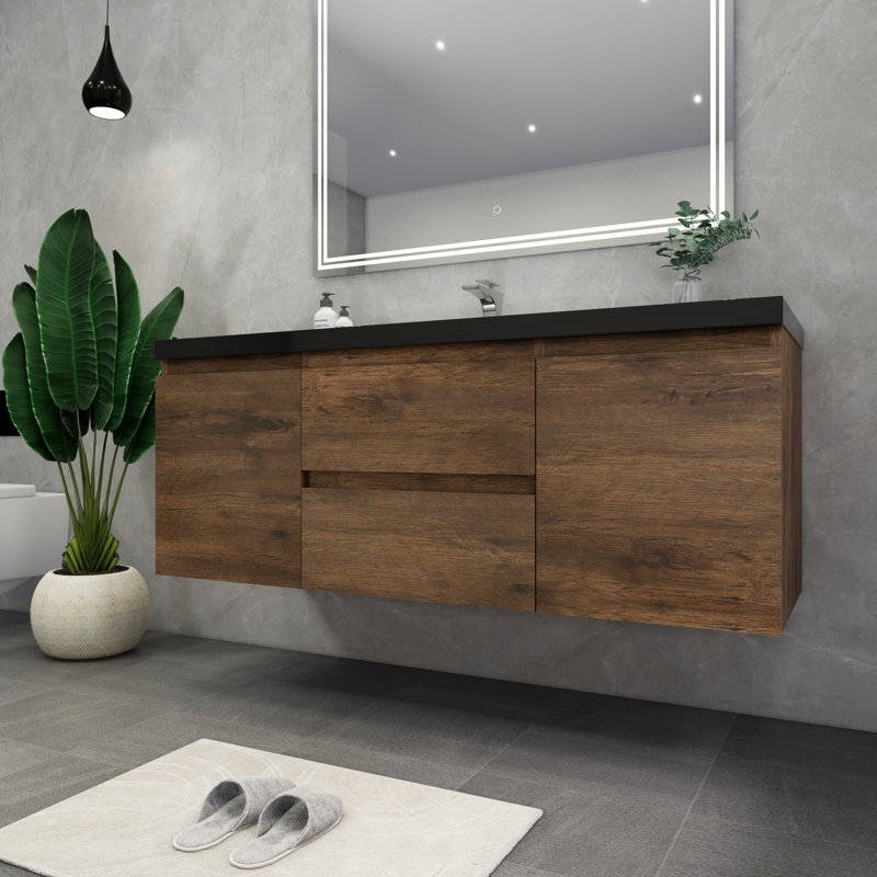 Castin 60" Wall-Mounted Single Bathroom Vanity Set, Rose Wood