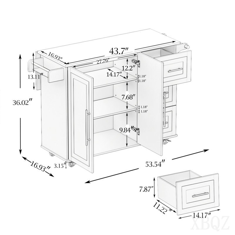 Îlot de cuisine avec support à épices, porte-serviettes et plateau de table en bois massif extensible - noir, Noir