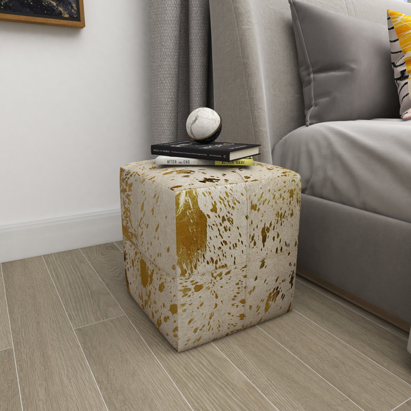 Tabouret de salon en cuir, Cuir véritable blanc / doré