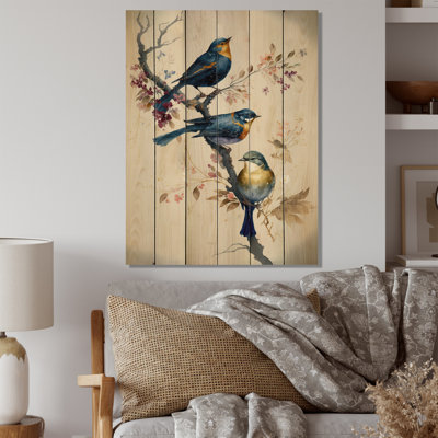 Multicolore oiseaux sur prunier en fleurs - impression