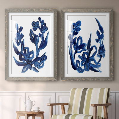 " Indigo Brush Blooms I " 2 - Pieces