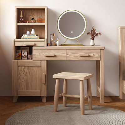 Coiffeuse avec miroir lumineux, 3 tiroirs, 1 chaise