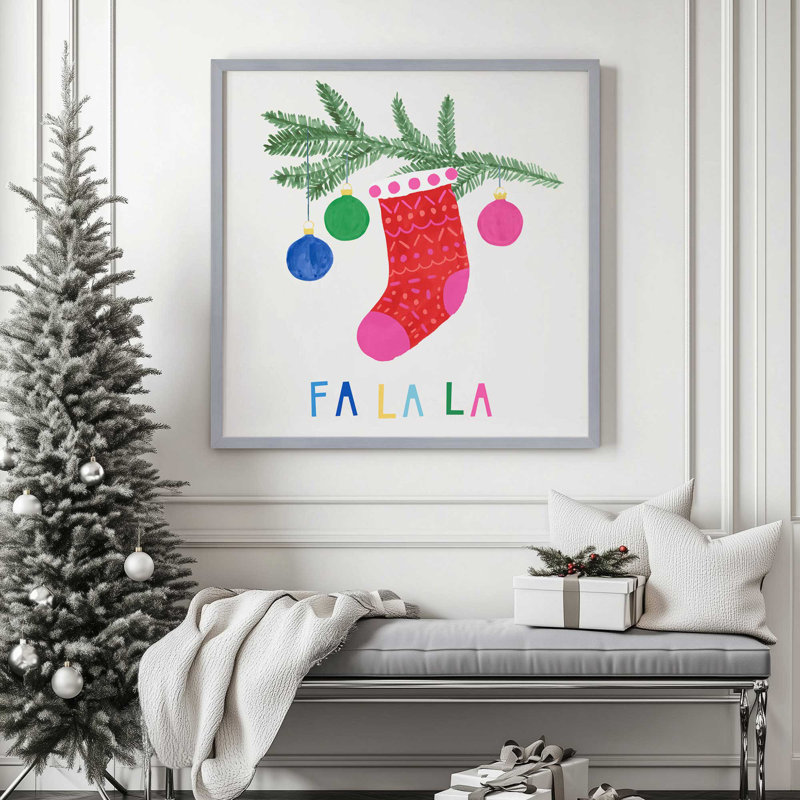 Chaussette de Noël joyeuse «I Print», Cadre simple en chrome poli, bois massif, H 17,75 po x l 17,75 po