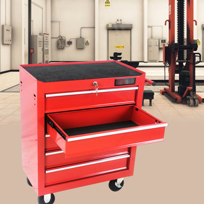 Armoire à outils rouge verrouillable et maniable 5 pièces
