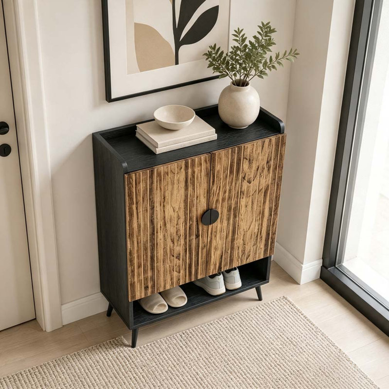 Armoire de rangement moderne pour chaussures, Noir, brun rustique