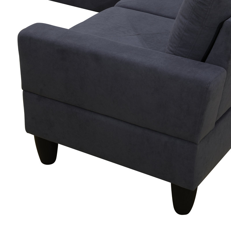 Lazara 4 - Piece Dark Grey L Shaped Corner Sectional Sofa, Dark Gray Polyester Blend, Black
