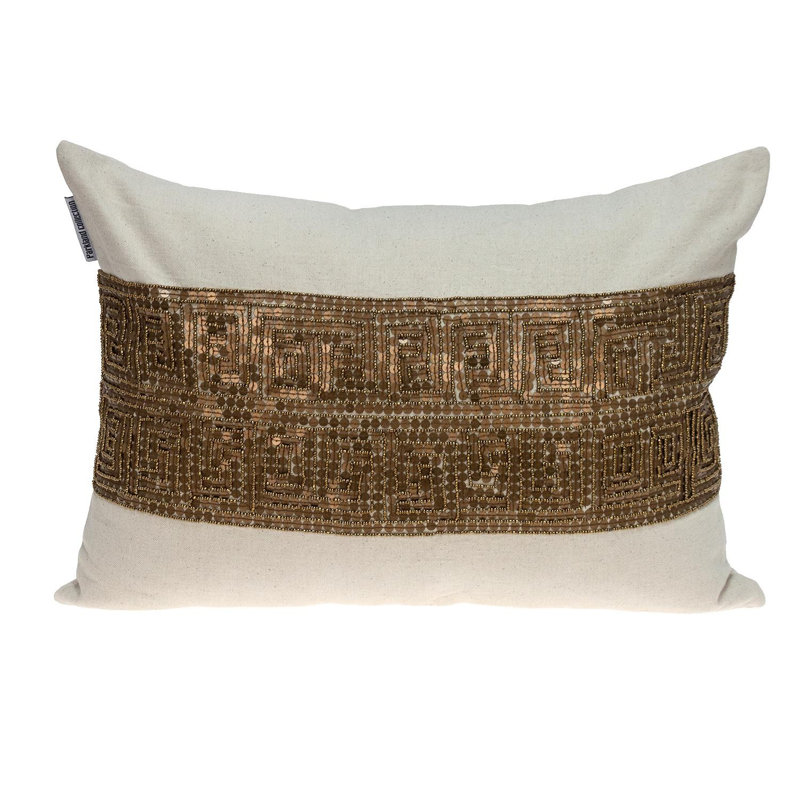 Parkland Collection Misty Transitional Beige Lumbar Throw Pillow, Beige/Gold
