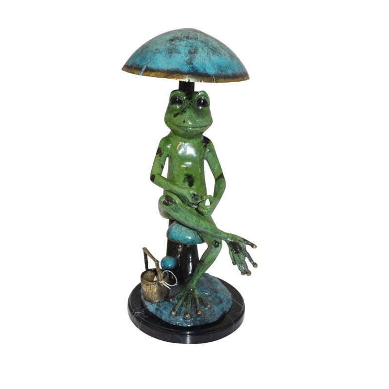 Statue de grenouille avec parasol Zev - taille: L 11 po x l 10 po x H 22 po.