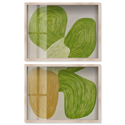 Forest Whirl Shadowbox Print Modern Boho Wall Art Set by Art Remedy, Blonde Frame, 44 x 33