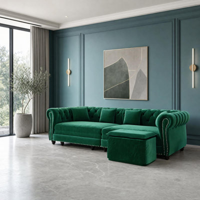 Canapé-lit en velours capitonné avec pouf amovible