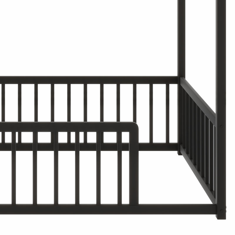 Lit sécuritaire avec clôture de sécurité en métal Montessori, Lit simple, Noir