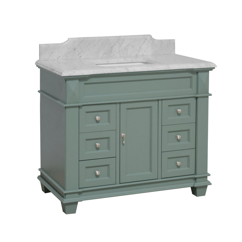 Ensemble de meuble-lavabo simple 42 po Ensa, Marbre de Carrare, Vert sauge