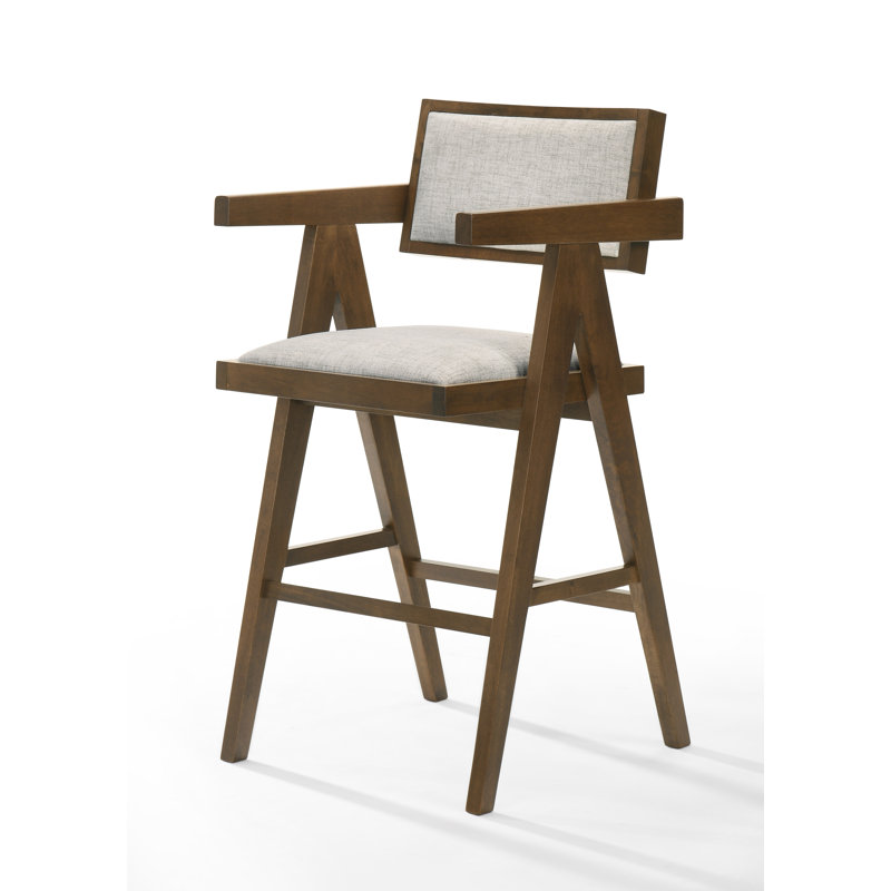 Dark Walnut Solid Wood Upholstered Counter Stools, Set of 2