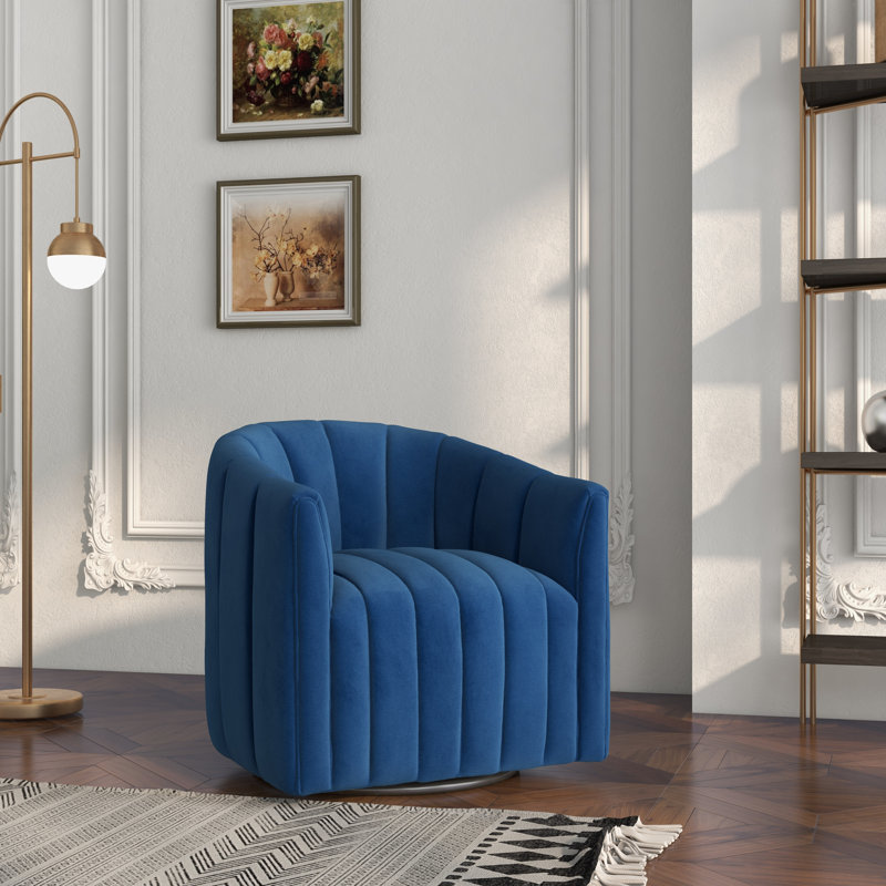 Fauteuil demi-tonneau pivotant Annelotte, Bleu marine