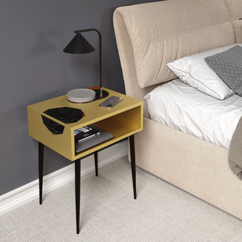 Anniyah Galaxy Metal Bedside Table, 1-Compartment Mid-Century Nightstand for Bedrooms, Gold