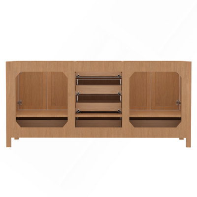 Meuble-lavabo 72 po, meuble-lavabo avec cadre en bois massif, comptoir autoportant avec double cuve en chêne naturel