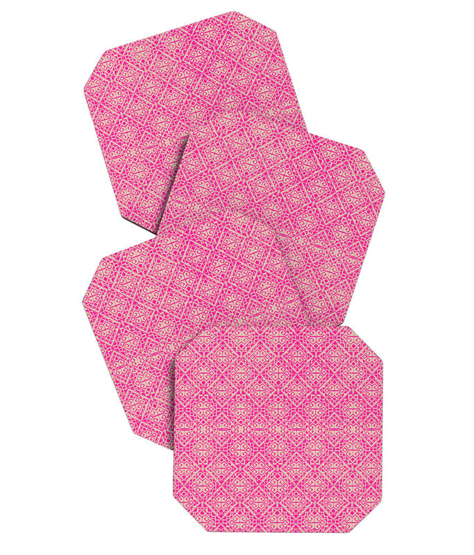 Giffin Wood Square 4 Piece Coaster Set, Pink