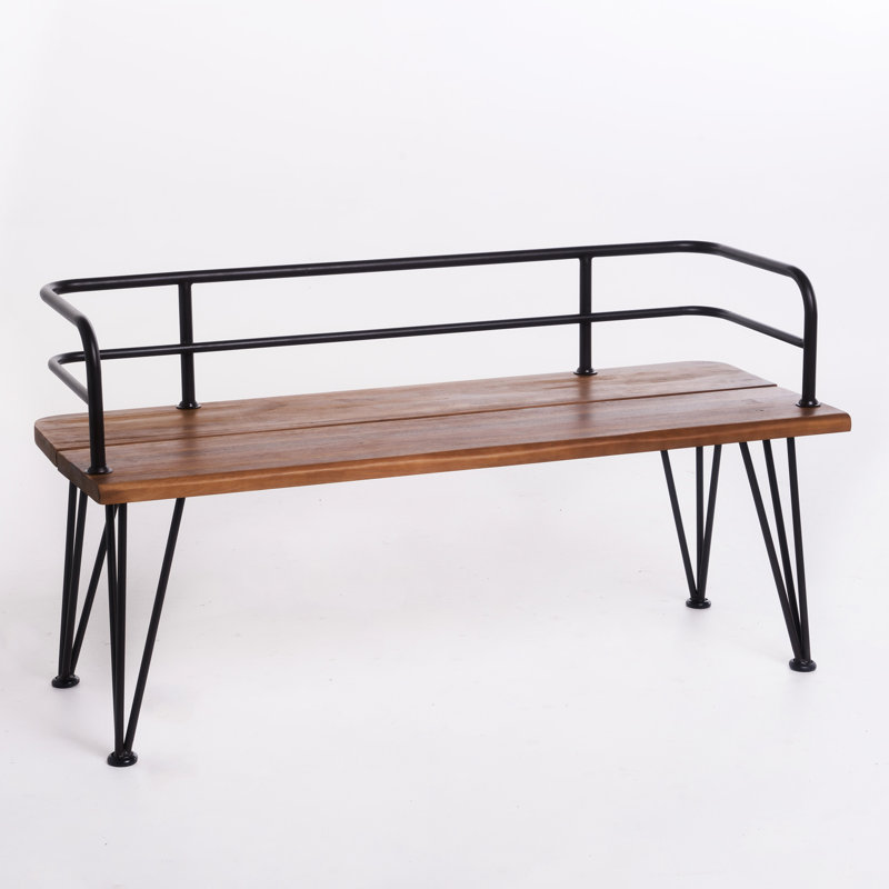 Banc de patio en bois avec structure en métal - rustique, 48 po x 18 po x 26 po, solide de 26,64 lb et rustique