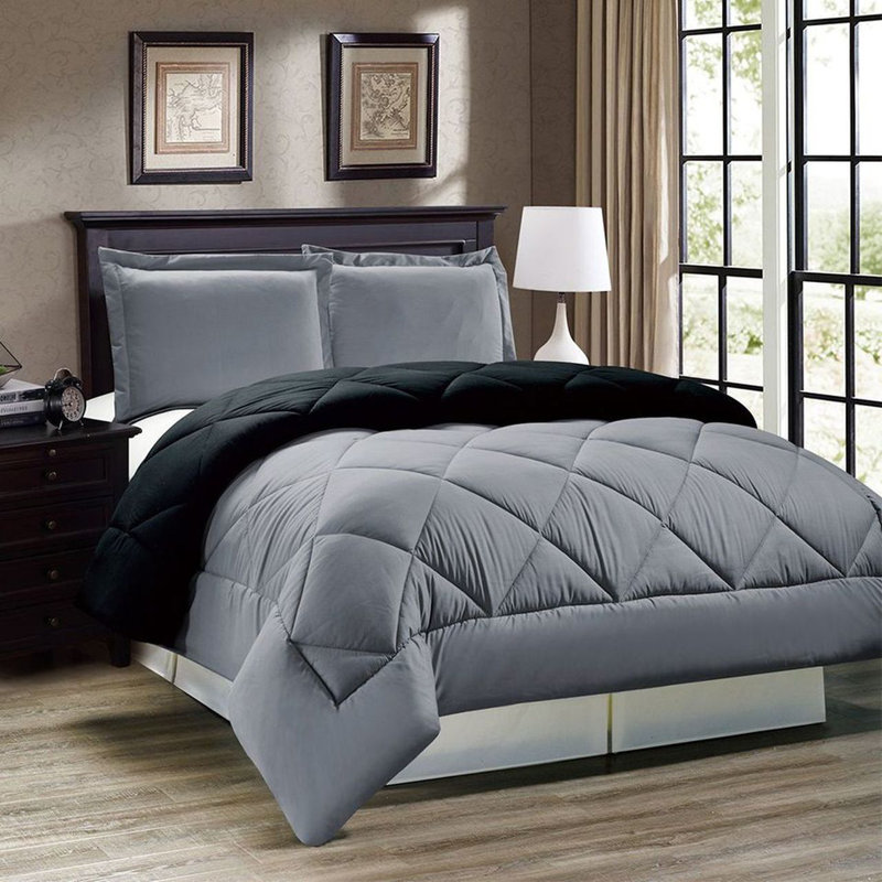 11513 Box Stitch Comforter, Gray, Twin Comforter + 1 Sham