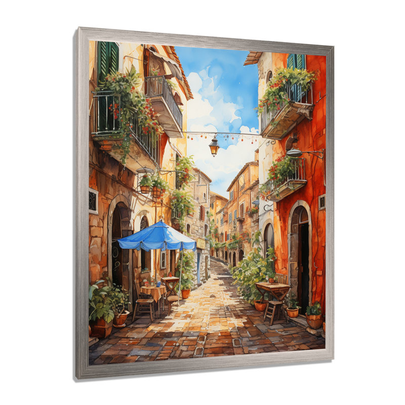 «Italian Village Essence 1», art mural Italie, Cadre photo argenté, H 44 po x l 34 po x P 1,5 po