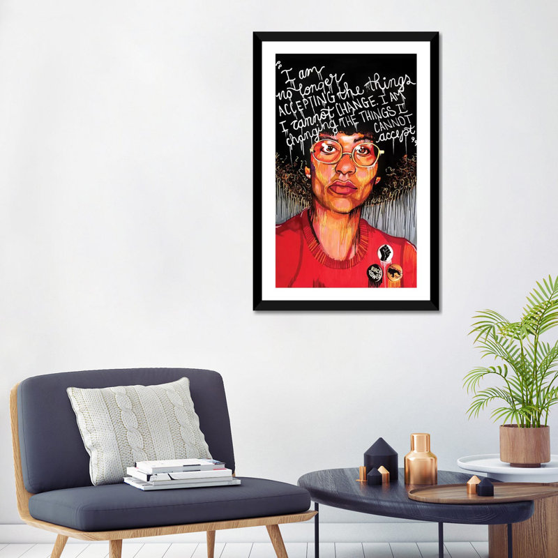 Angela Davis - impression d'art graphique, H 24 po x l 32 po x P 1 po, Papier encadré noir, Blanc