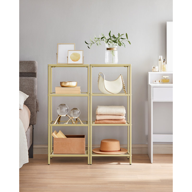 Abrihet 40cm W Steel Bookcase, Metallic Gold/Clear