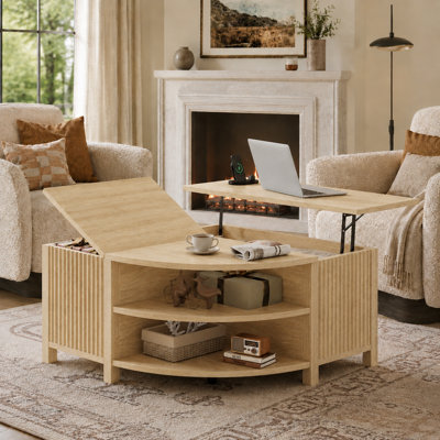 Table basse à plateau relevable cannelé avec rangement et prise de courant 35,4 po Tonicia