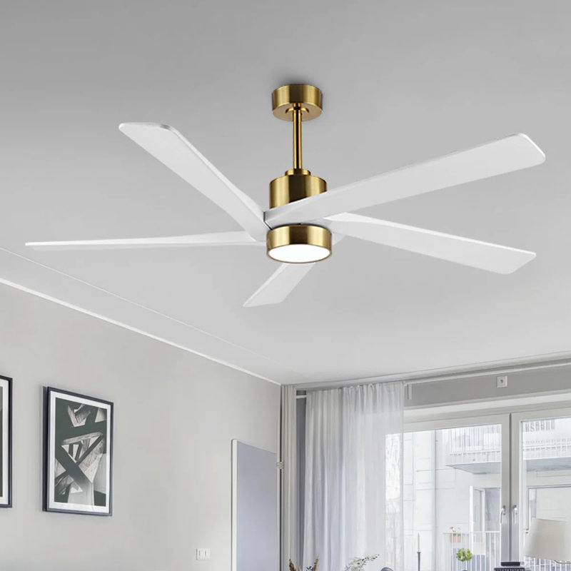 Athanafis Ceiling Fan with LED Lights, Gold, 64", White