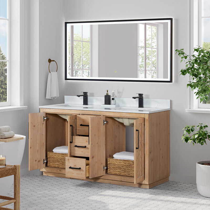 Anais 60" Double Bathroom Vanity with Grain White Engineered Stone Countertop with Mirror