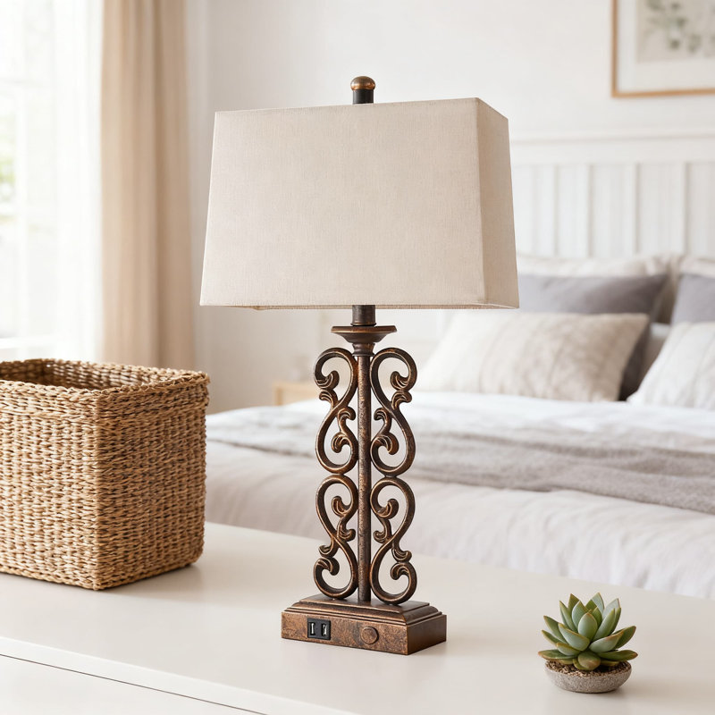 Lampe de table de style campagnard avec deux ports USB et une commande tactile à intensité variable à 3 voies, design rustique rétro pour le salon et la chambre à coucher, comprend une ampoule DEL