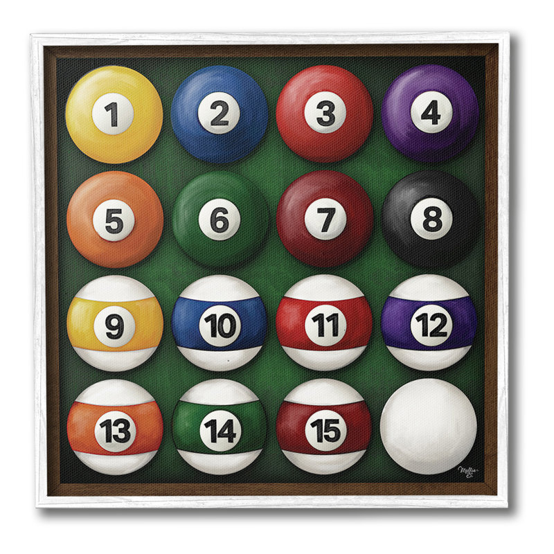 Art traditionnel de giclée de boules de billard traditionnelles par Molly B., Giclée encadrée noir minuit, H 24 po x l 24 po