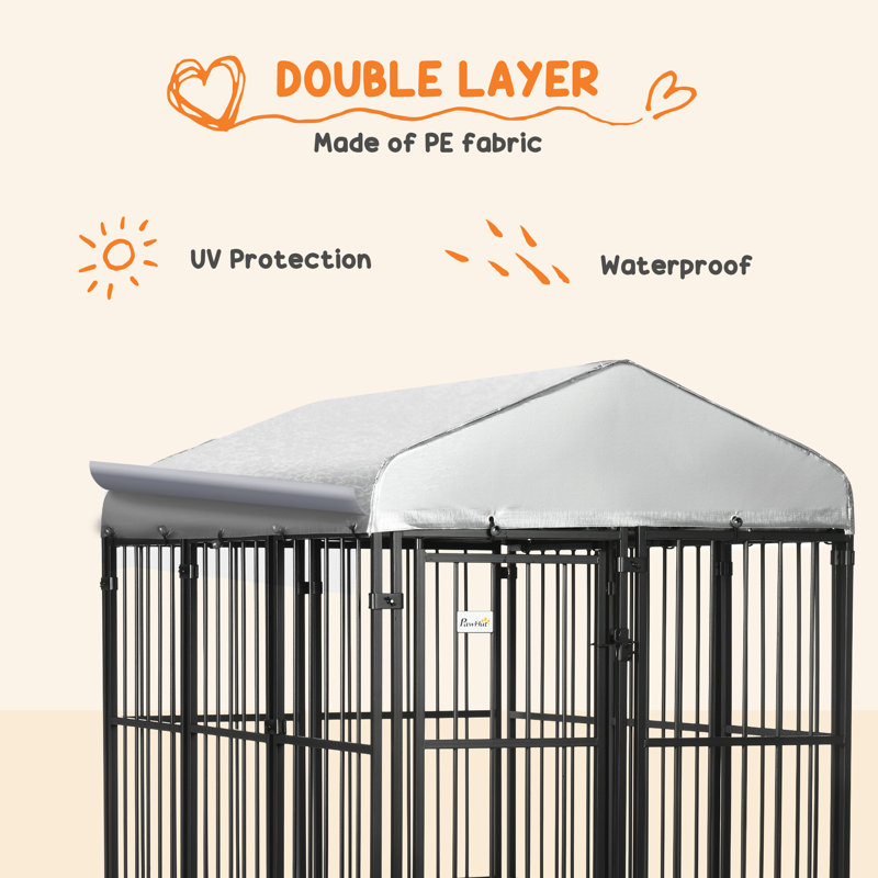 PawHut Black Heavy-Duty Metal Outdoor Dog Playpen with Cover