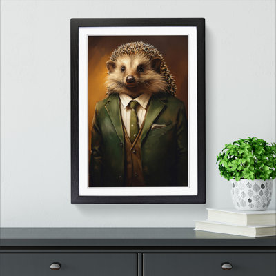 Hedgehog In A Suit Painting No.4 - Single Picture Frame Print on Wood