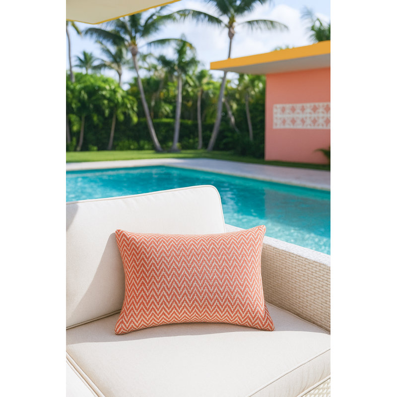Marisol Herringbone Bay Indoor Outdoor Pillow 20x20, Pink, Rectangle 14"H x 20"W, Polyester