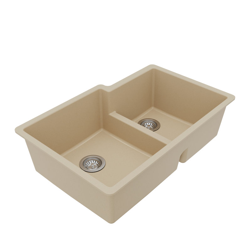 Karran Quartz 32'' X 21-1/4'' Double Bowl 60/40 Undermount Kitchen Sink Kit, Bisque