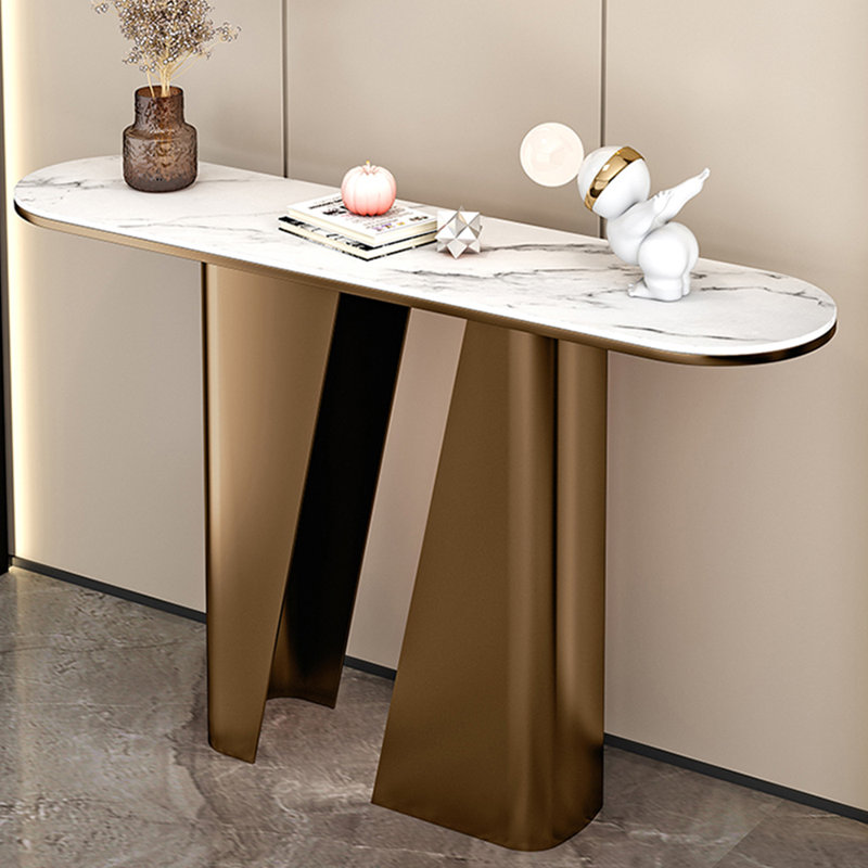Console italienne de style luxueux, Blanc / Gris, H 33,5 po x l 47,2 po x P 13,8 po, Bronze
