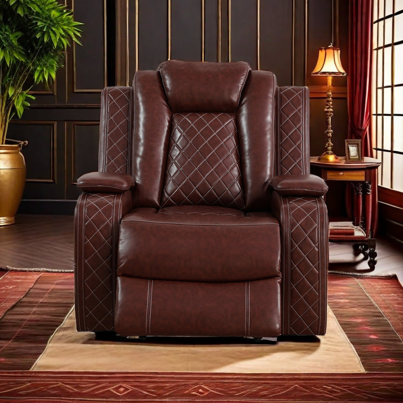 Charolett 37" Breathing Leather Power Recliner with LED Light