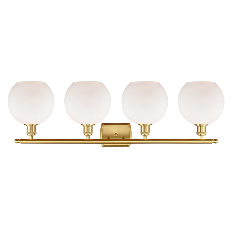 Éclairage pour salle de bain 4 lumières Cindi, Blanc mat, Incandescente, Or satiné