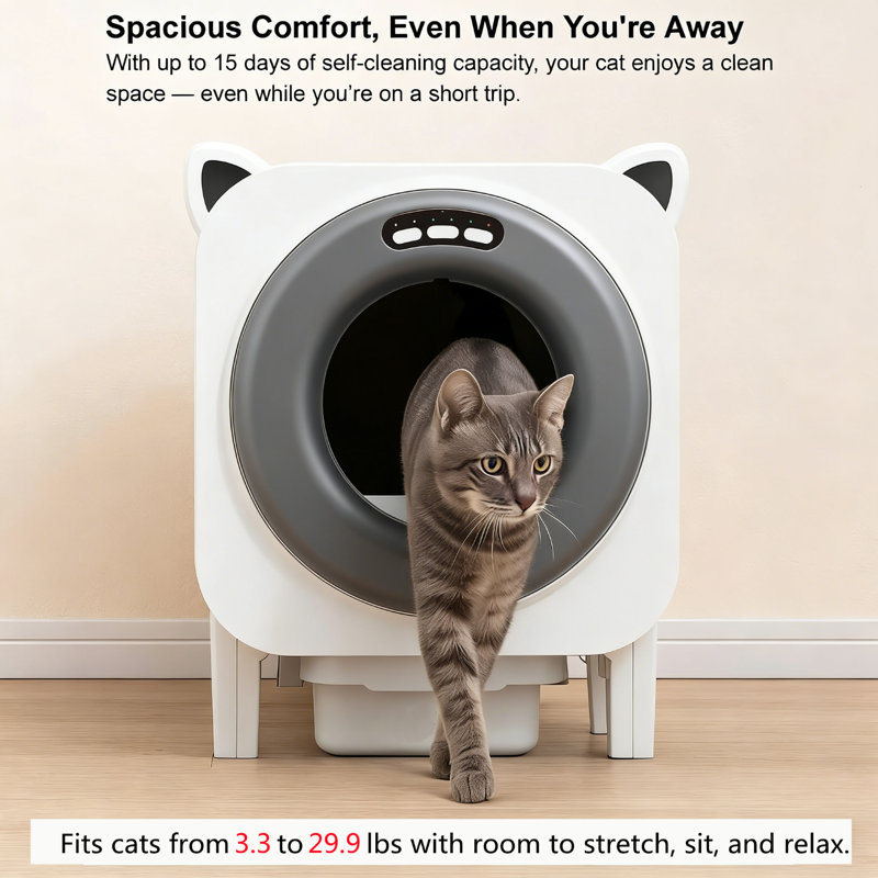 Bac à litière automatique, bac à litière autonettoyant avec système d'air frais, bac à litière autonettoyant pour plusieurs chats, bac à litière automatique avec contrôle d'application, capteur intelligent, protection de sécurité, avec 2 rouleaux de sacs à ordures et tapis de litière pour chat