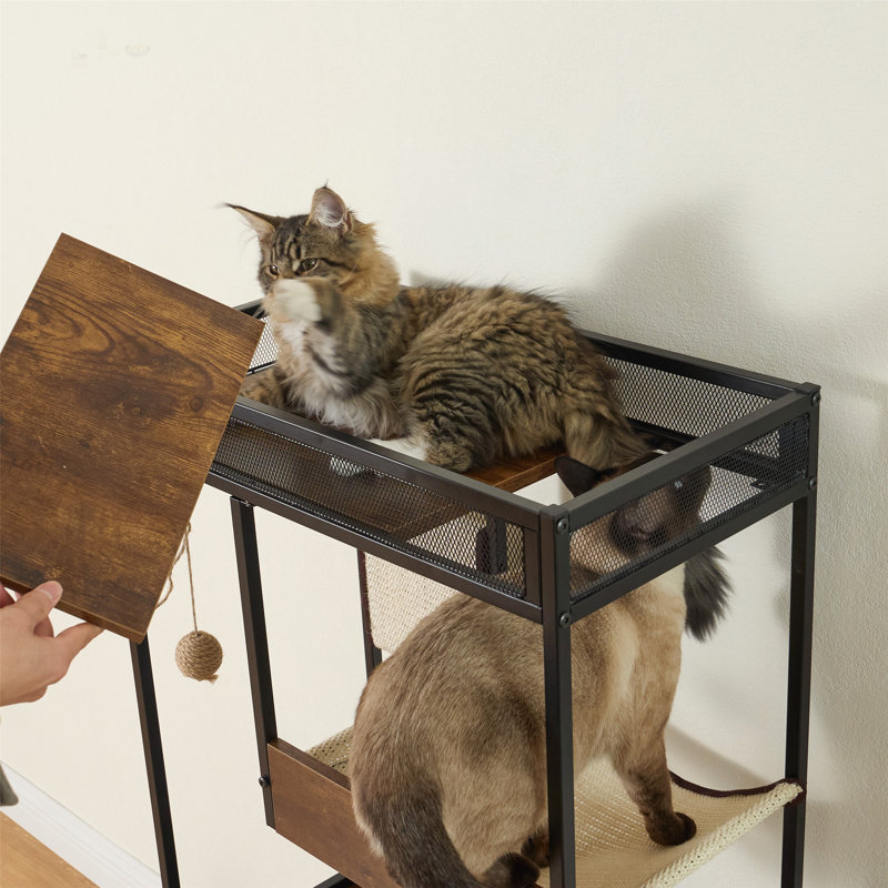 Enceintes de litière pour chat avec tour d'arbre à chat, mobilier et rangement pour animaux de compagnie multifonctionnels, idéales pour les maisons modernes et l'intimité.