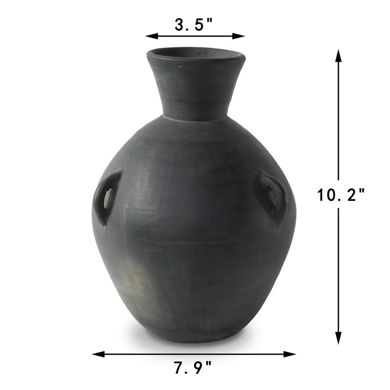 Approx.10" Earthy Gray Pottery Vase with Three Decorative Hooks
