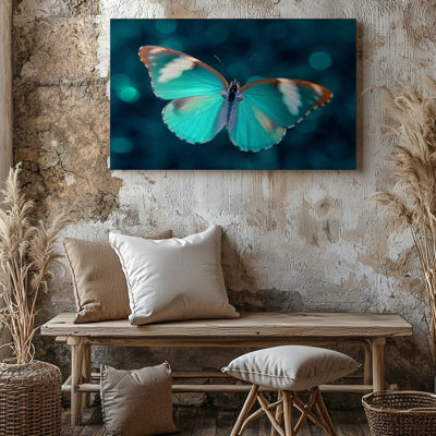 Turquoise Blue Butterfly Macro Close-Up Nature Decor Canvas Wall Art Print For Living Room, Bedroom, Office, Hallway, Entryway, Gallery Wall And Modern Home Decor