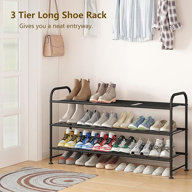 Linzinar Shoe Rack 3 Tier Storage Organizer For Closet Entryway Metal Black