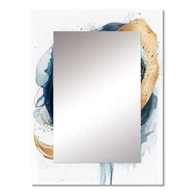 Abstract Gold And Blue Underwater Life II - Abstract Shapes Mirror, Modern Unique Wall Mirror, Printed Metal Art