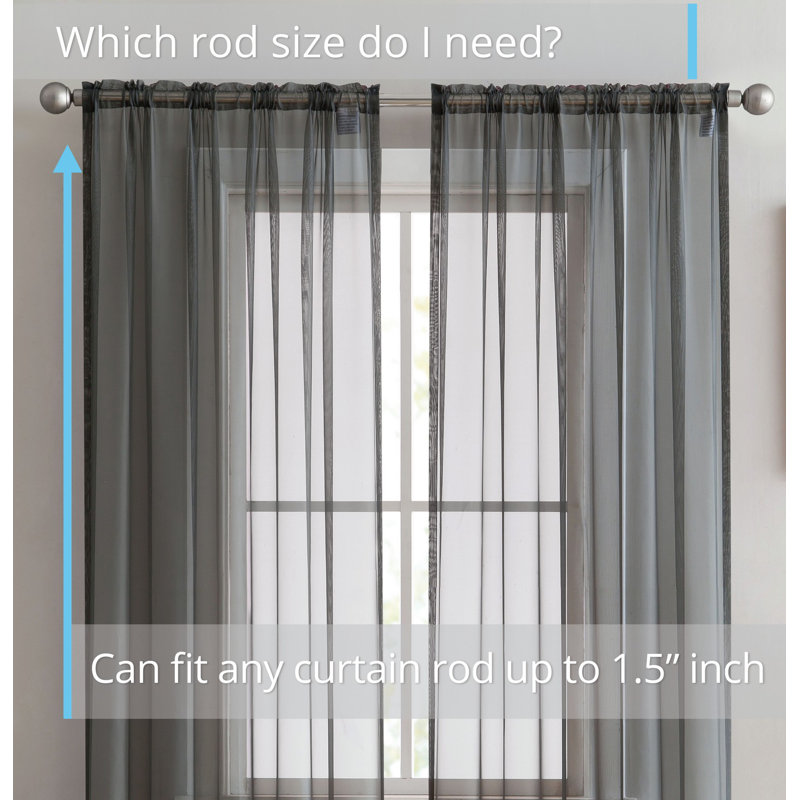 Daxin Sheer Voile Rod Pocket Curtain Panels, 54" W x 108" L, Charcoal Grey