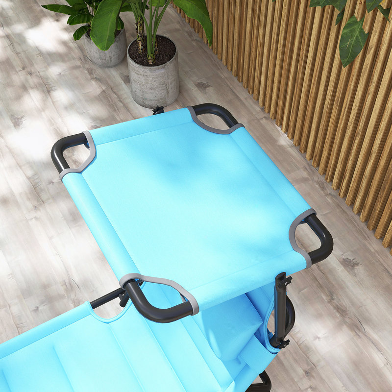 Outsunny Outdoor Adjustable Chaise Lounge, Folding Tanning Chair With Sunshade And Pillow For Beach, Camping, Hiking, 1
