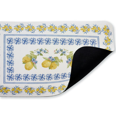 Lemon & Mediterranean Border Printed Anti-Fatigue Floor Mat, design by Yvette St. Amant