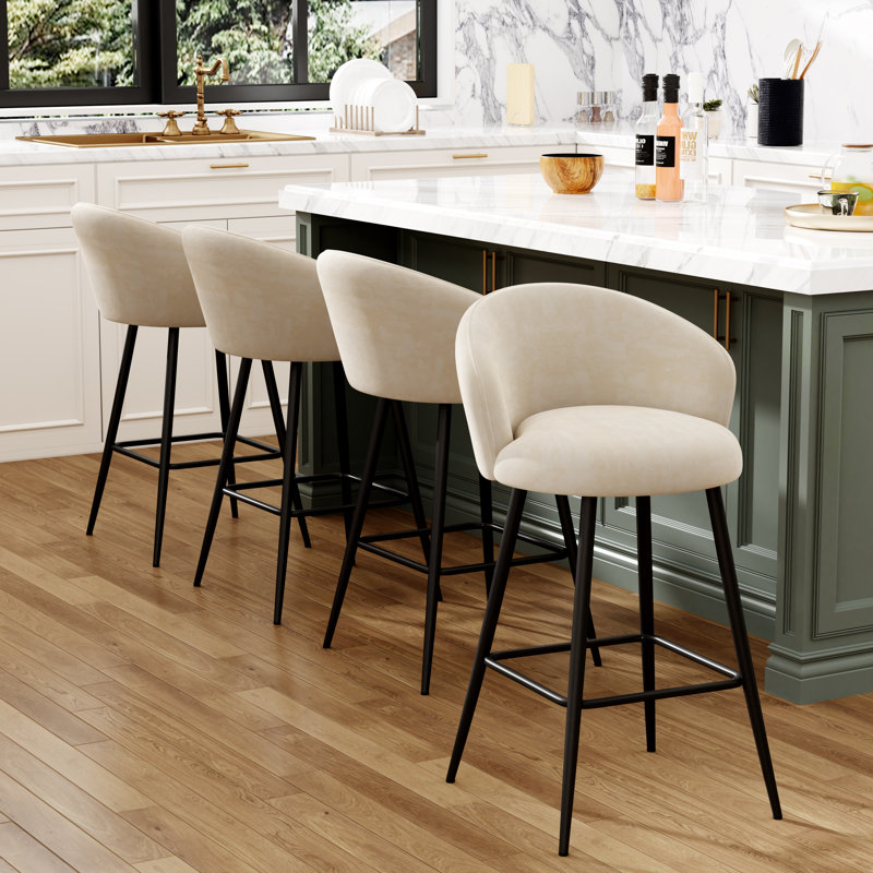 Upholstered Counter Stool With Metal Frame, Ivory, Counter Stool (26” Seat Height), 4
